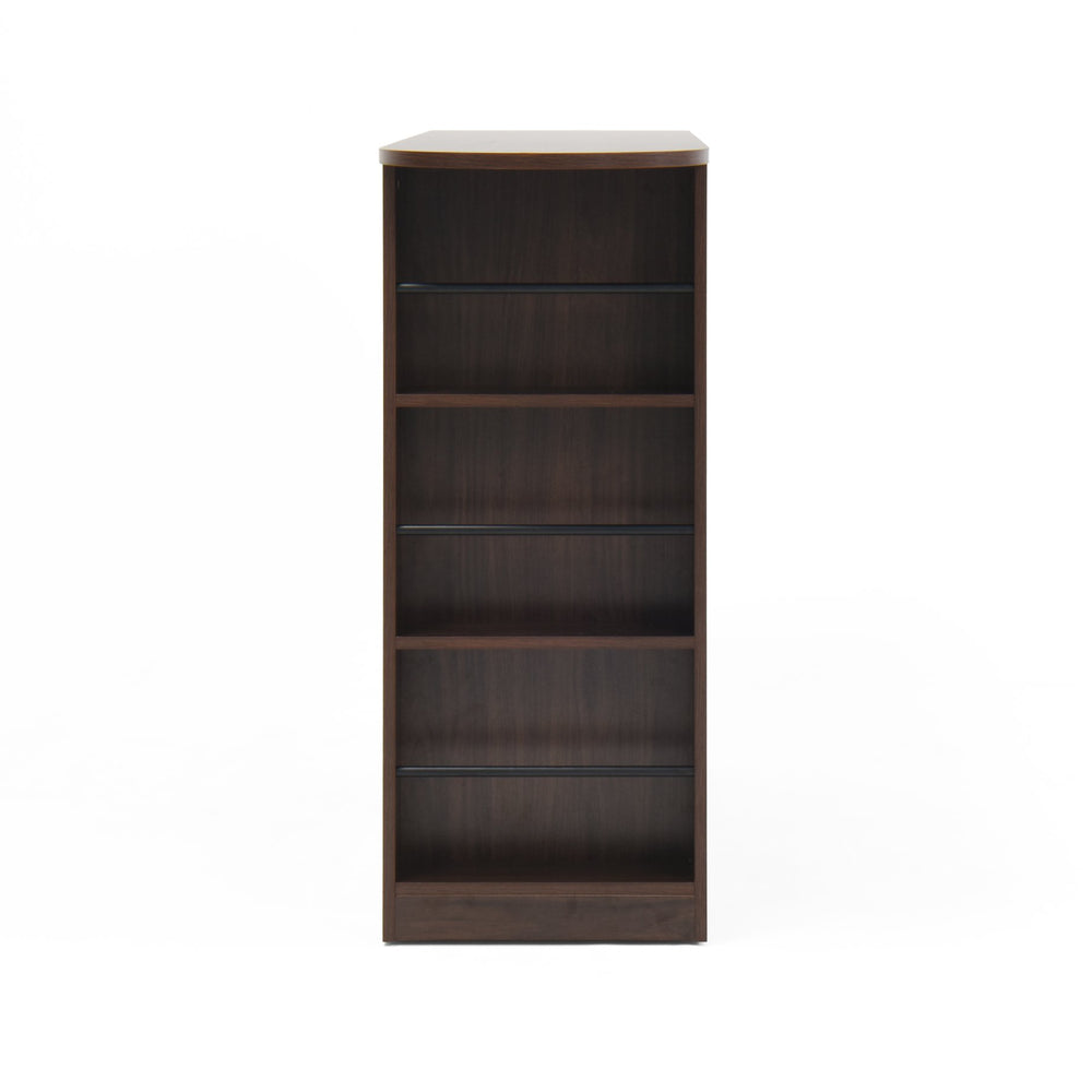 English Elm Modern Bar Cabinet Walnut with Rotating Top, Counter-Height Storage, 6 Shelves & Ribbed Glass Doors W409P167484