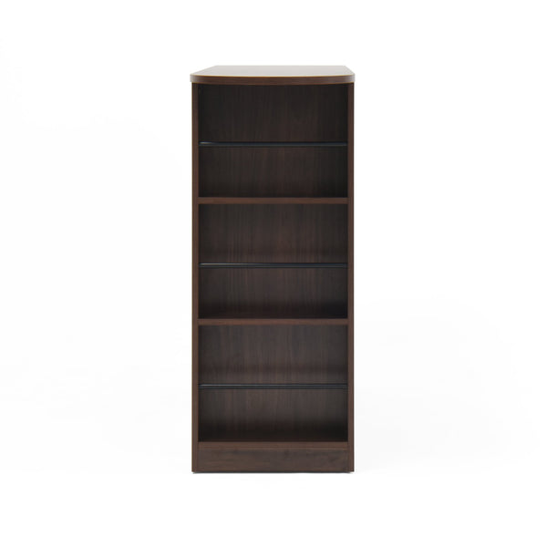 English Elm Modern Bar Cabinet Walnut with Rotating Top, Counter-Height Storage, 6 Shelves & Ribbed Glass Doors W409P167484