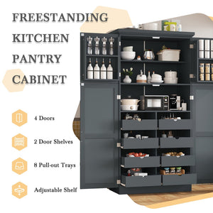 English Elm [assembly Included] Topmax Shaker Pantry Cabinet Tall Mdf Kitchen Storage with Pull-out Trays Gray SP000099AAE