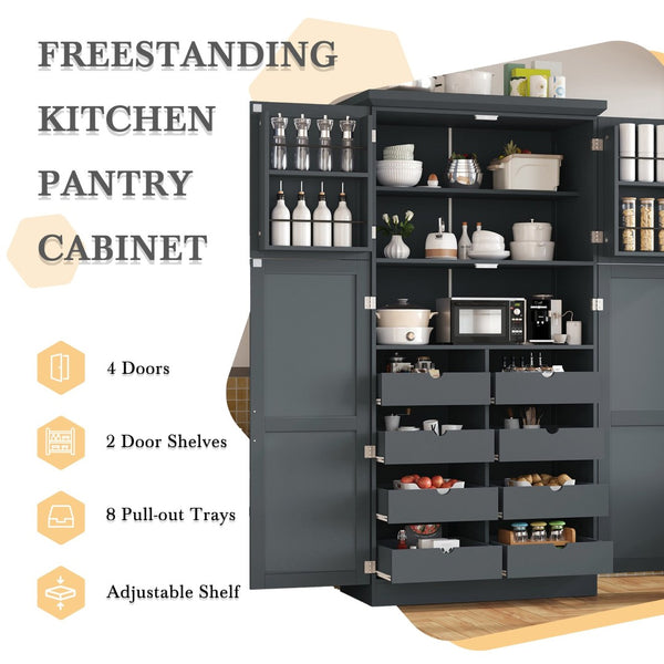 English Elm [assembly Included] Topmax Shaker Pantry Cabinet Tall Mdf Kitchen Storage with Pull-out Trays Gray SP000099AAE