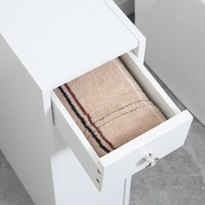 English Elm Free Standing Narrow Bathroom Cabinet White Mdf Four Zone Organizer with Drawers T3971P416021