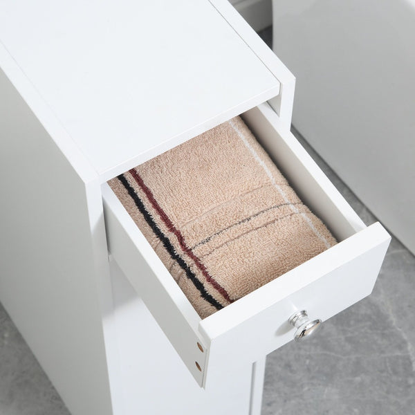 English Elm Free Standing Narrow Bathroom Cabinet White Mdf Four Zone Organizer with Drawers T3971P416021
