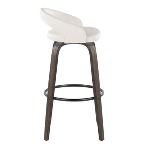 English Elm Fixed-height Swivel Barstools Bentwood Walnut Base Faux Leather Seat Set of 2 B202S01911