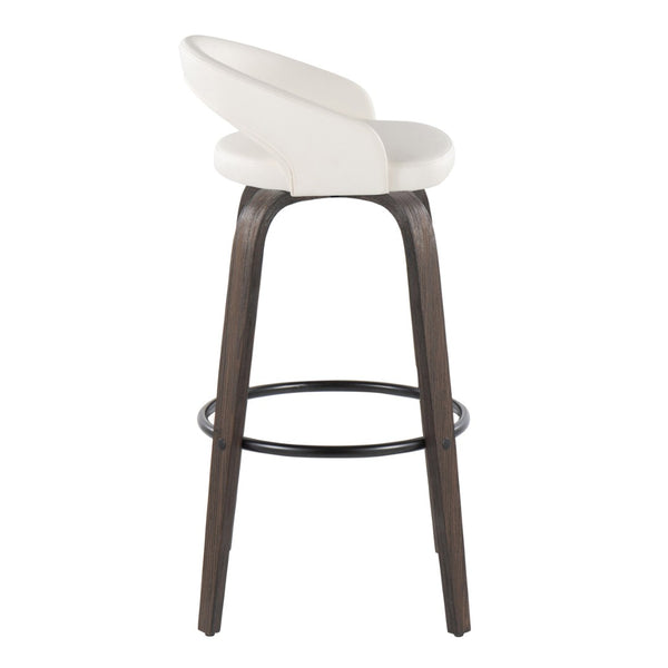English Elm Fixed-height Swivel Barstools Bentwood Walnut Base Faux Leather Seat Set of 2 B202S01911