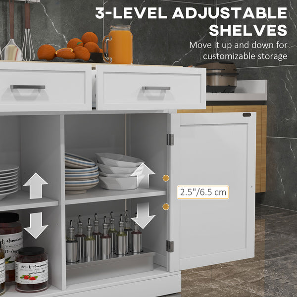 English Elm HOMCOM Mobile Kitchen Island with Drop Leaf Breakfast Bar, Rubberwood Top, Locking Casters & Storage White W2225P217403