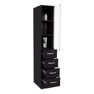 English Elm Vanguard Modern Linen Cabinet Black – 3 Open Shelves, 4 Drawers, MDF Craftsmanship, Easy Assembly, Compact Storage B070P337157