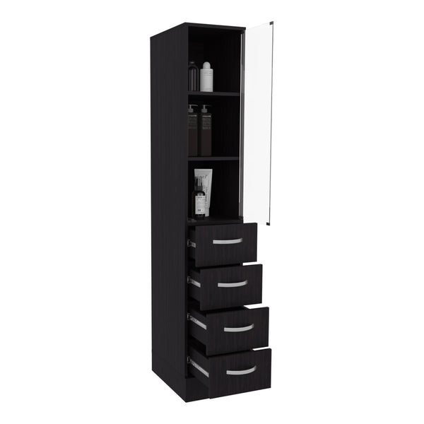 English Elm Vanguard Modern Linen Cabinet Black – 3 Open Shelves, 4 Drawers, MDF Craftsmanship, Easy Assembly, Compact Storage B070P337157