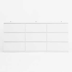 English Elm White 9-Drawer Chest Modern Wide 63" Dresser No-Handle White Storage Cabinet Durable Particleboard Elegance W409P225882