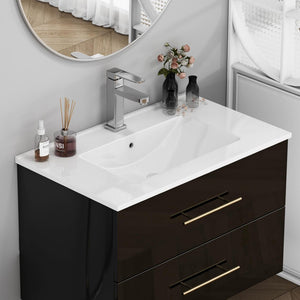 English Elm 30-inch White Ceramic Drop-in Sink for Minimalist Bathrooms with Pre-drilled Faucet W3151P360951