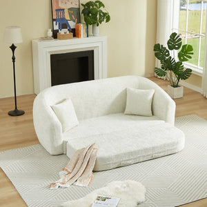 English Elm 87-inch Curved Chenille Convertible Sofa Recliner Bed with Pull-out Base for Living Room Beige W3505P452804