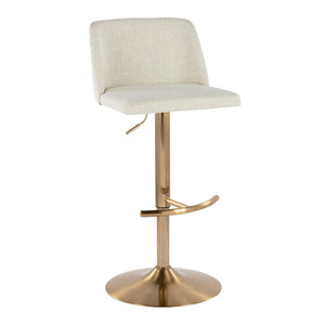 English Elm Toriano Adjustable Barstool Set Of 2 In Cream Fabric With Gold Base, 360° Swivel & Modern Design B202S01033-GIGA