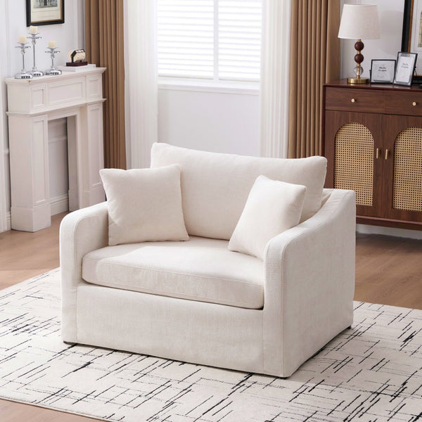 English Elm 43.9" Oversized Chenille Accent Chair with Bolster Pillows Farmhouse Living Room Seat Beige W3098P419122