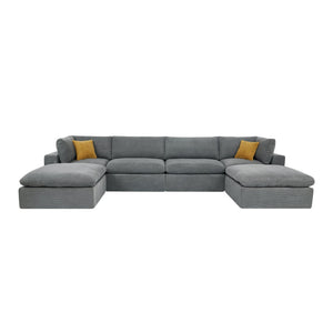 English Elm Modular Cloud Sectional Sofa Deep Seat U-shape Design for Large Living Rooms Light Grey W5568S00007