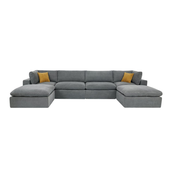 English Elm Modular Cloud Sectional Sofa Deep Seat U-shape Design for Large Living Rooms Light Grey W5568S00007