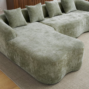 English Elm Full L-Shape Sectional Sofa with Curved Chaise, Modular Chenille Couch, High-Density Comfort for Apartment Living Green W3612S00003