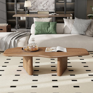 English Elm 47.2 Rustic Ash Wood Veneer Coffee Table with Organic Edge, Walnut Stain, MDF Core, Minimal Assembly W3136P354203