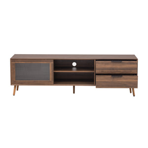 English Elm Modern TV Stand Walnut 70.8" Mid-Century Media Console for 75"+ TVs with Glass Doors, Drawers & Cable Management N710P222776P