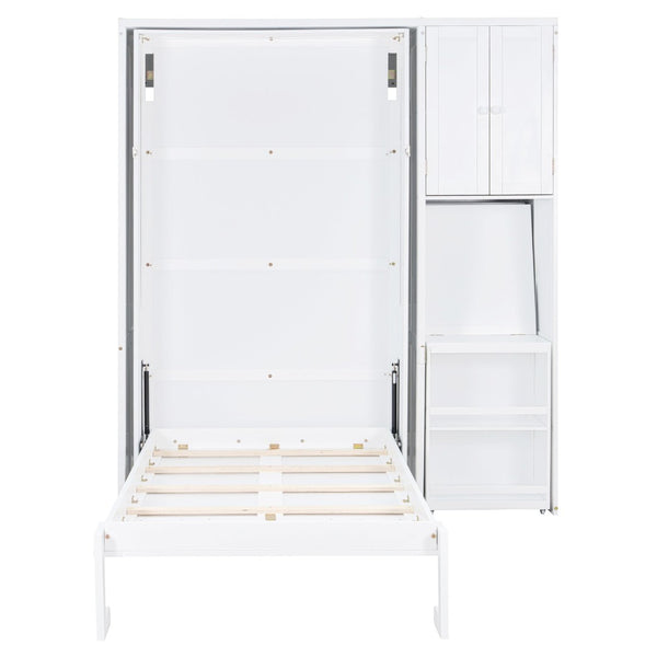 English Elm Twin Size Rotating Murphy Bed With Desk, Bookshelf & Storage – Smart Space-Saving Solution In White N820S00066K-GIGA