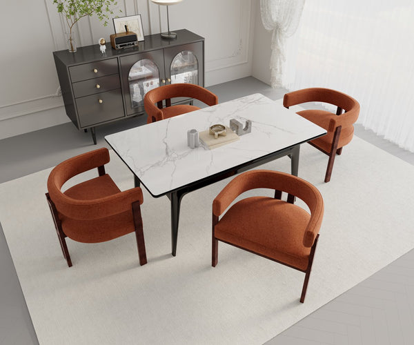 English Elm Modern Chenille Barrel Dining Chair with Padded Foam Seat, Sturdy Metal Legs, 300lb Capacity, Versatile Accent Orange W395P233458