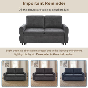 English Elm Convertible Chenille Sleeper Loveseat with Usb Ports and Reclining Backrest for Small Spaces Grey N719P390439E