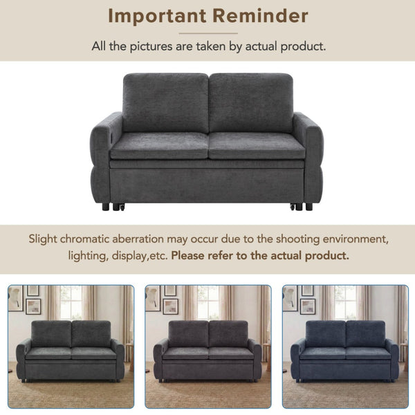 English Elm Convertible Chenille Sleeper Loveseat with Usb Ports and Reclining Backrest for Small Spaces Grey N719P390439E