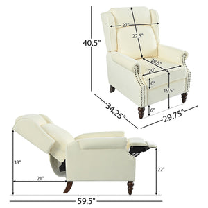 English Elm Christopher Knight Home® - 29.75" Push Back Recliner Chair with Wingback Design, Gourd Wooden Legs, Polyester Upholstery, Cozy Comfort Beige N763P201072A