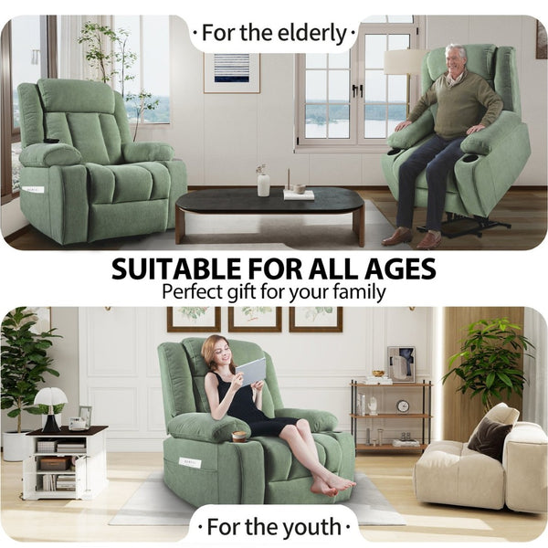 English Elm Power Lift Recliner Velvet Chair with Extended Footrest and Cup Holders for Elderly W1028S00060