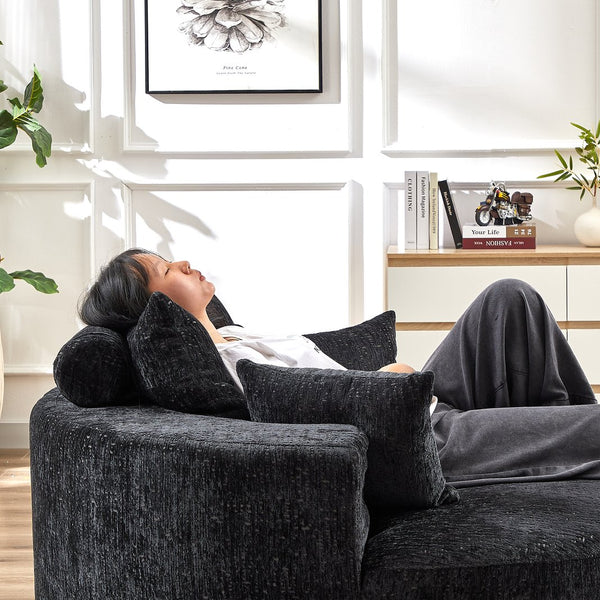 English Elm 55''L Chenille sponge single sofa sleeper chair — no assembly, ultra-soft chenille, plush backrest pillow comfort for living room relaxation Black W834P221028