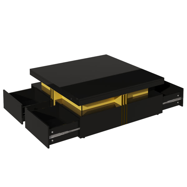 English Elm Modern Square Storage Coffee Table with 4 Drawers, 43.3" Top, Minimalist Durable MDF Design, White Black CH359402AAB