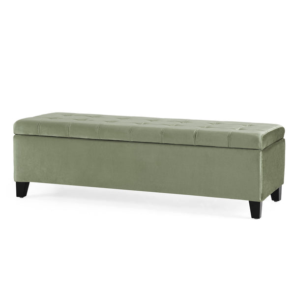 English Elm Christopher Knight Home® - Storage Ottoman with Velvet Upholstery and Birch Legs — 50.5" Rectangular Bench with Hidden Storage, Multiroom Use Pale Green N778P185125P