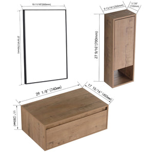 English Elm 30'' Wall Mounted Mirror Cabinet Black Aluminum Frame Soft Close Bathroom Storage W999S00539