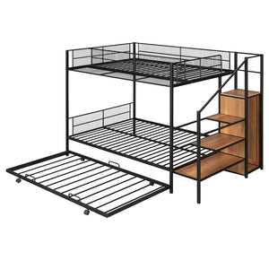 English Elm Twin Metal Bunk Bed with Trundle, Lateral Storage Ladder & Wardrobe | Space-Saving Durable Design Black SF000173AAB