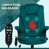 English Elm Homcom 6 Point Vibrating Massage Office Chair With Heat, Velvet High Back Executive Office Chair With Reclining Backrest, Padded Armrests and Remote, Dark Green