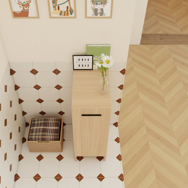 English Elm 12" Wall-mounted Oak Plywood Bathroom Linen Cabinet Slim Floating Single Door Storage W3450P440611