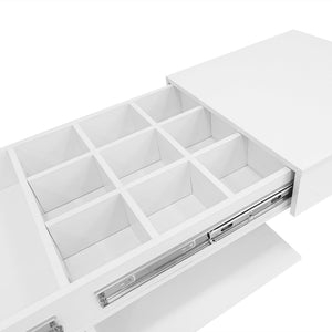 English Elm U-Can Extendable Coffee Table with Bluetooth 16-Color LED, Smooth Glide Top and Hidden Storage Space White N724P290061K