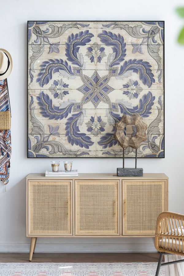 English Elm 47.2x15.2x30.7" Brown Wooden Accent TV Cabinet with Rattan Doors, Pine & MDF, Mid-Century Storage Elegance W2078P179278