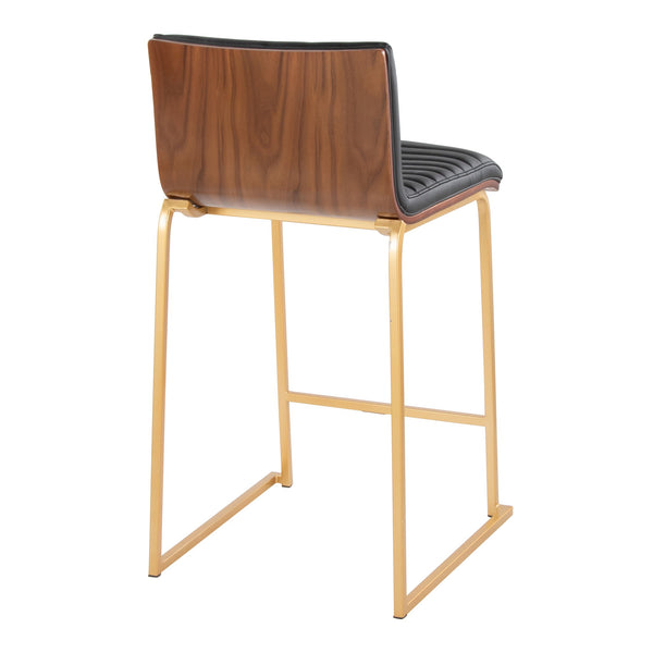 English Elm Mason Mara Set Of 2 Elegant Counter Stools In Gold Metal, Walnut Wood & Black Faux Leather Finish B202P222075