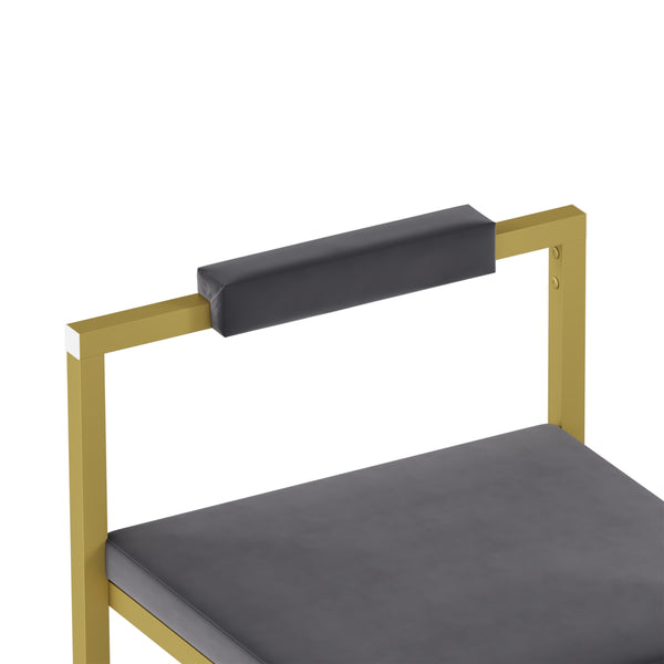 English Elm Set of 2 Velvet Bar Stools with Gold Frame and Footrest — Modern Counter Height Dining Chairs W1757P310420