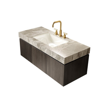 English Elm Muri Floating Bathroom Vanity Plywood Cabinet Sintered Stone Top Espresso Woodgrain W2615S00597