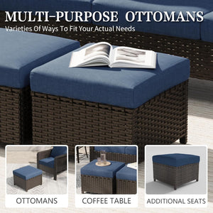 English Elm Tl Five Piece Outdoor Sectional Set Pe Wicker High Back Sofa Chairs Footstools T5925S00012