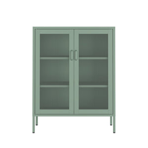 English Elm Amelia Metal Accent Cabinet 32" — Steel Mesh Doors, Adjustable Shelves, Minimalist Legs for Modern Storage Solutions Sage Green B365P397886