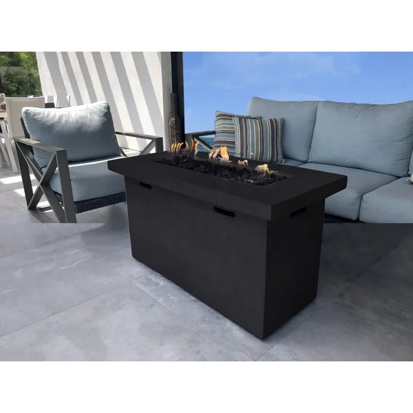 English Elm 25" Fiber Reinforced Concrete Propane Outdoor Fire Pit Table with Hidden Tank Storage and Cover, Stylish Lava Rocks, Push-Button Flame Control, Durable Patio Centerpiece Charcoal B120P205011