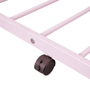 English Elm Twin House Metal Platform Bed with Trundle for Kids — Sturdy 350lb Capacity, Playful Loft Frame Design Pink MF323494AAH