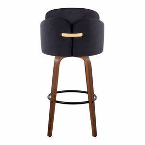 English Elm Fixed-height Mid-century Barstools with Walnut Legs and Grey Upholstered Seats Set Black B202S01904