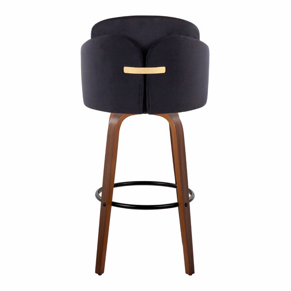 English Elm Fixed-height Mid-century Barstools with Walnut Legs and Grey Upholstered Seats Set Black B202S01904