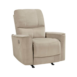 English Elm Modern Power Rocker Recliner in Light Brown Velvet — Button Recline, Gentle Rock, Solid Wood Frame B011P264607