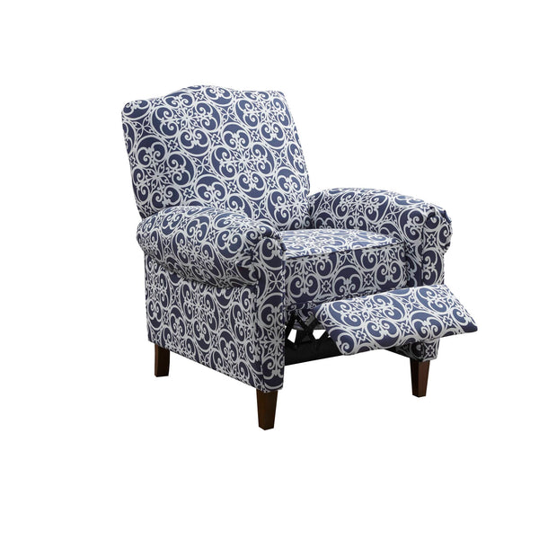 JLA Home Madison Park - Push Fretwork-Patterned Recliner Navy — High Camel Back, Rolled Arms, Solid Wood Legs, Push-Back Comfort MP103-1051