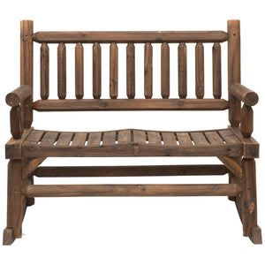 English Elm Outsunny 2-Person Wooden Rocking Loveseat, Rustic Log Design For Cozy Outdoor Relaxation & Charm W2225P200892-GIGA