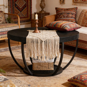 English Elm 2-tier Round Coffee Table Engineered Wood Top Arc Steel Legs Living Room Accent T3971P452225