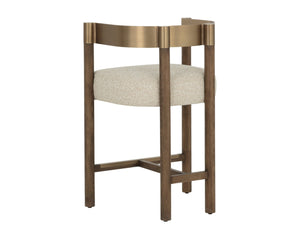 Sunpan MANOLO Counter Stool - Elegant Santa Cruz Oatmeal Fabric with Antique Brass Accents & Warm Wood 112547